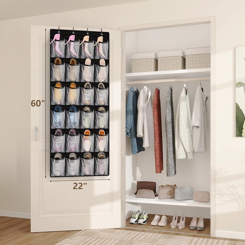 FENTEC 24 Large Pockets Over Door Shoe Organizer, Mesh Hanging Shoe Organizer for Closet Mesh Closet Holder, Back of Door Organizer for Cruise Ships, Rack for Wall, Black, 1 Pack - Image 4